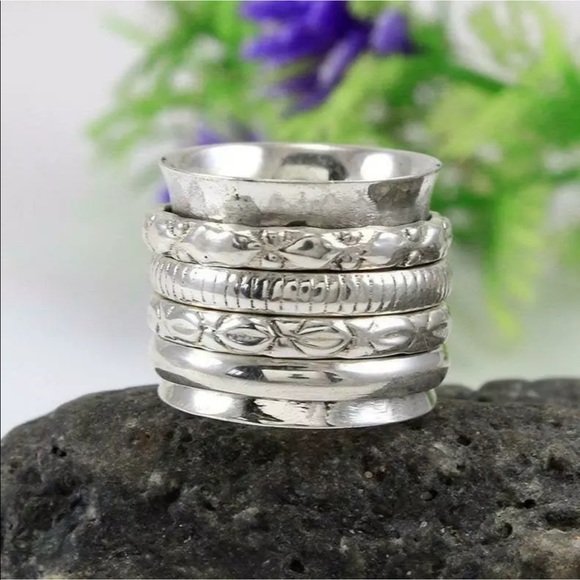 Jewelry - Wide sterling silver Meditation cuff ring